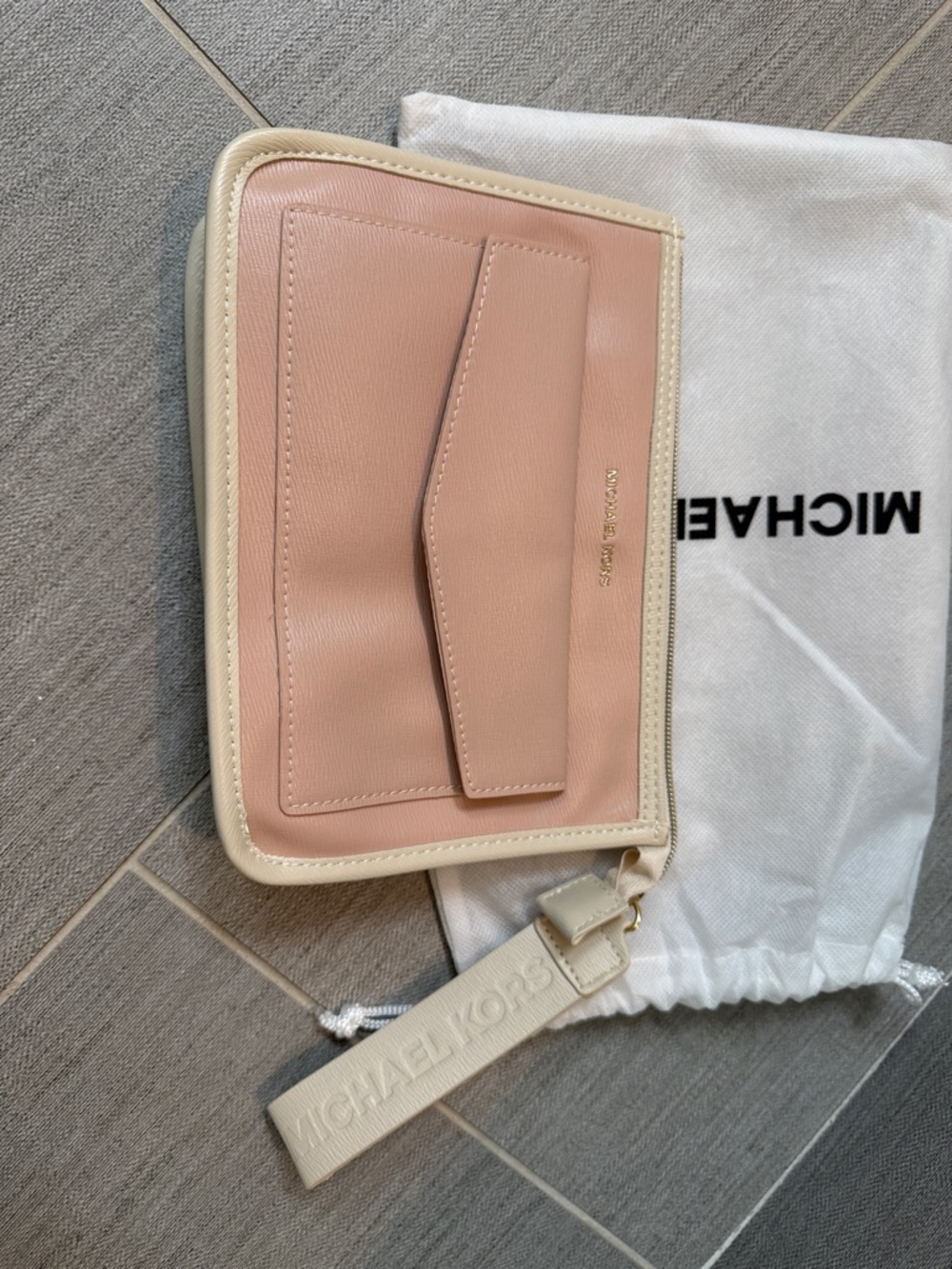 Michael Kors Blush Pink and Cream Leather Wristlet Clutch